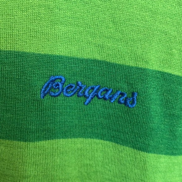 Bergans FJELLRAPP TEE STYLE Timothy Green Striped  warm Merino wool T-Shirt XL - Picture 3 of 5
